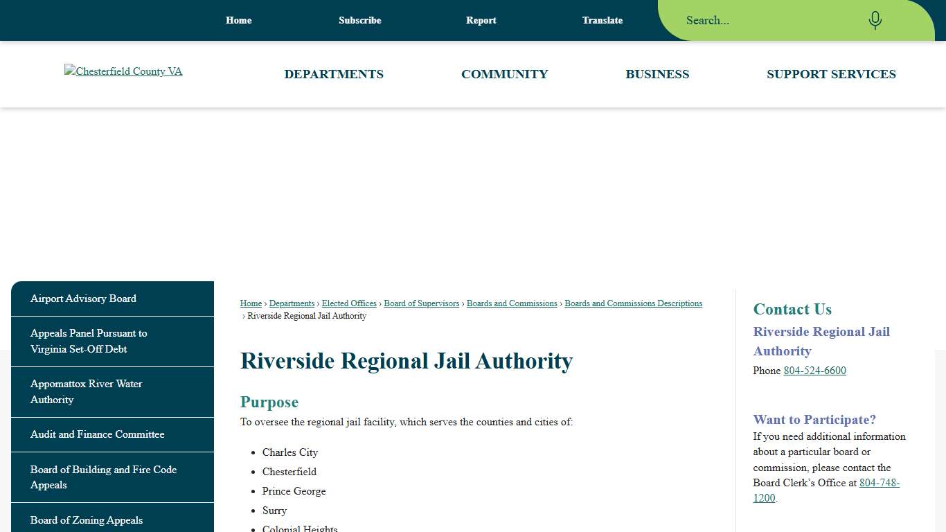 Riverside Regional Jail Authority Chesterfield County, VA